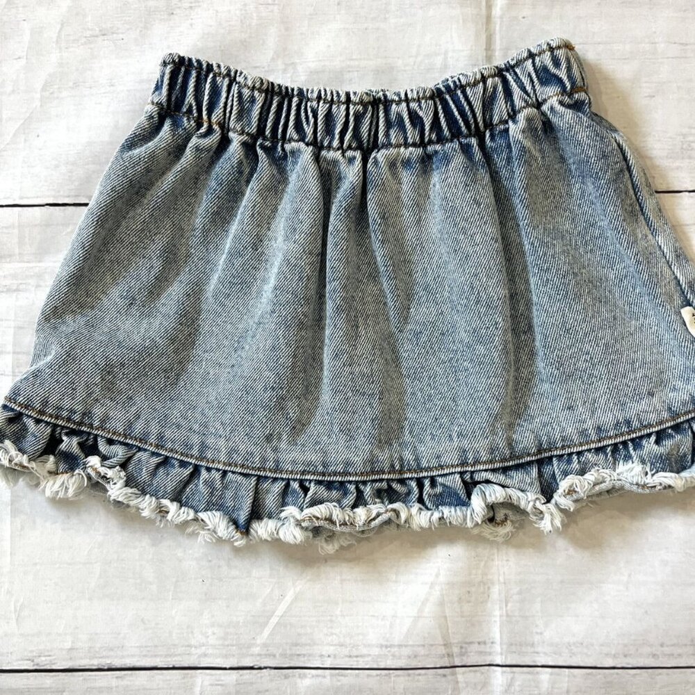 Piupiuchick Light Wash Denim Skirt With Ruffle